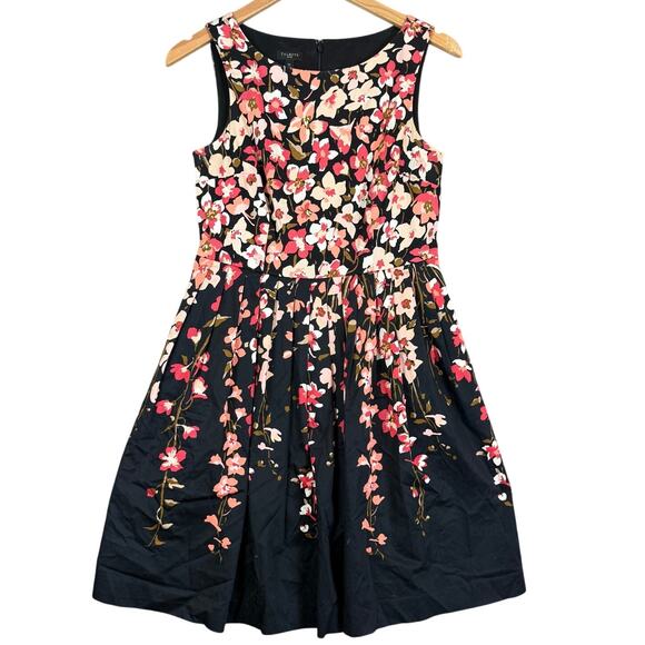 Talbots Black Pink Floral Fit & Flare Pleated Sleeveless Dress 4 Petites 4P P4 - Picture 1 of 9